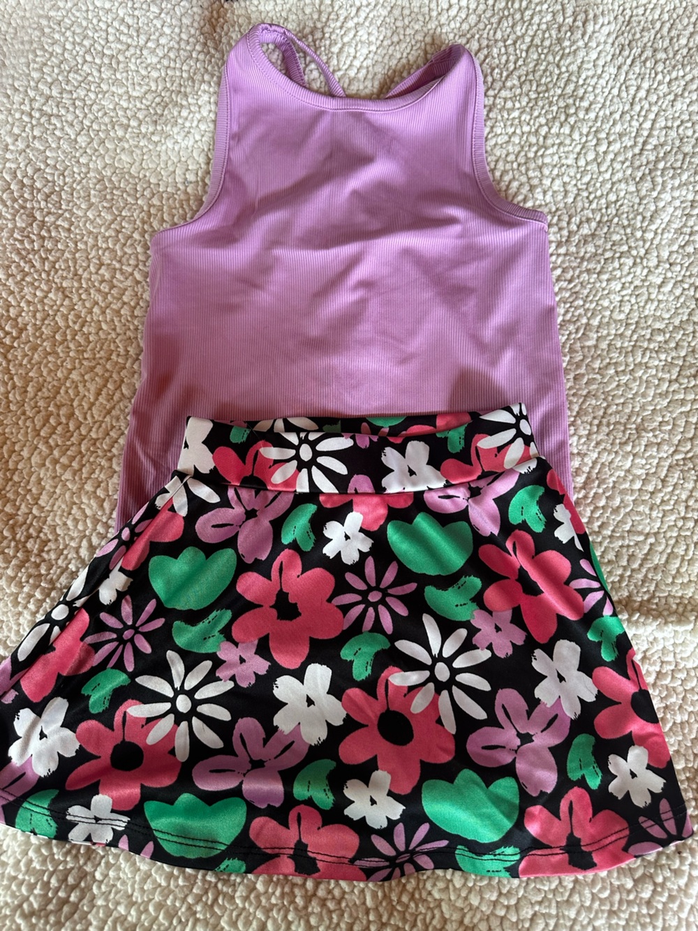 okie dokie Lavender Top with Black Floral Skort